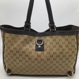 Authentic Gucci Tote Bag Abbey Canvas Used GG Handbag Vintage